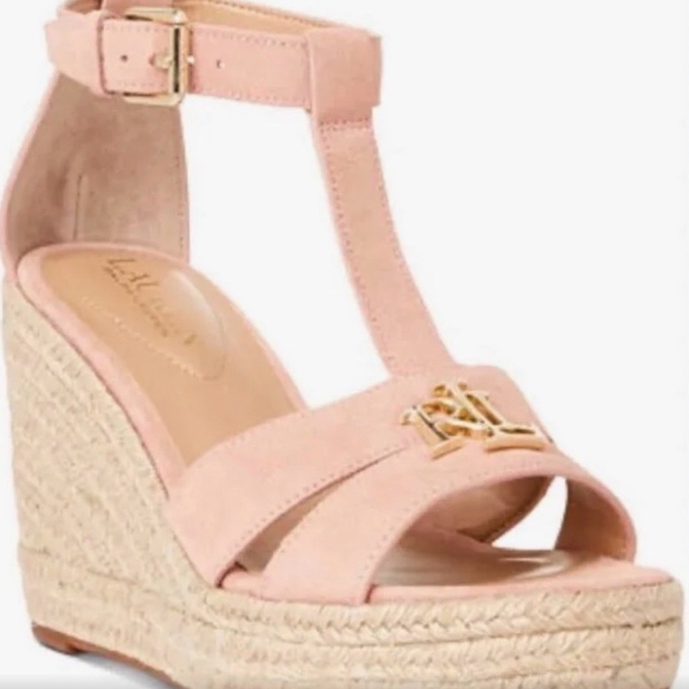 NEW! Ralph Lauren Pink Sandals with Gold Logo
